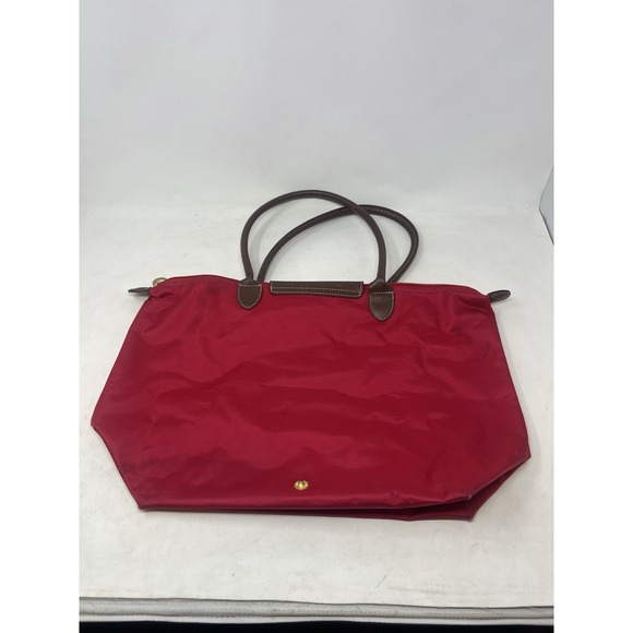 LONGCHAMP Le Pliage Large Red Nylon Packable Tote Bag Purse Leather Top Handle - Picture 6 of 11